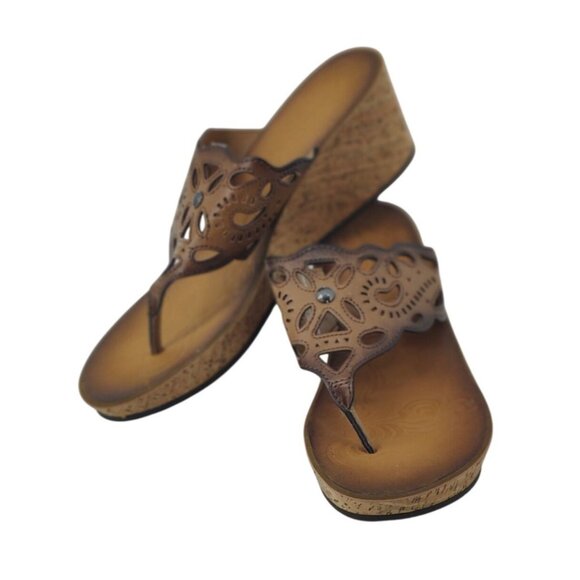 Clarks Shoes - Clarks Thong Cutout Cork Wedge Sandals Size 10